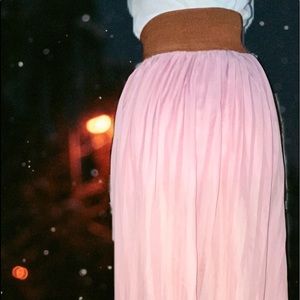 High waist with brown lace-up elastic high low pink skirt